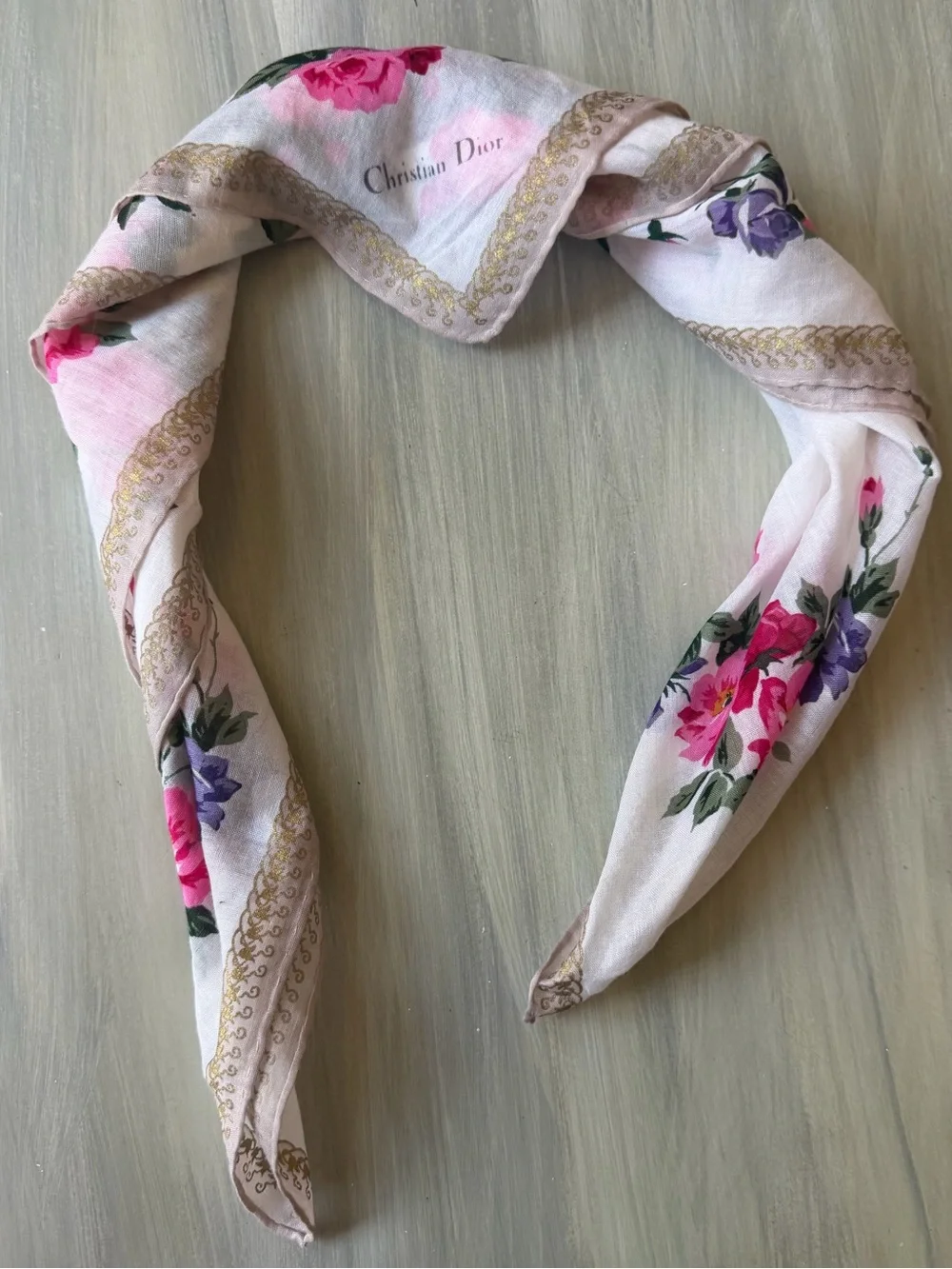 Dior Pink Floral Cottagecore Silky Scarf Bandana Headband Bag Scarf Neckerchief